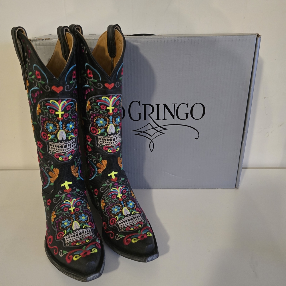Old Gringo Black Multicolor Embroidered Heeled Boots